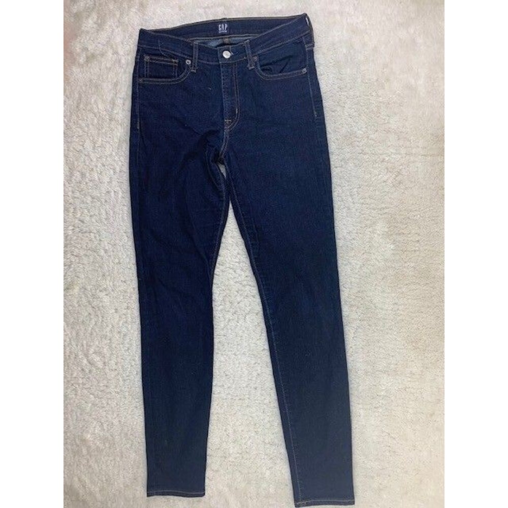 Gap Size 6 Womens Jeans 28 Long True Skinny Stretch Mid Rise Dark Wash *Flaw*